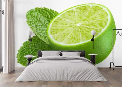 Fresh lime and mint leaves cut out Wall mural