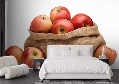 Fresh red apples in a burlap sack, cut out Wall mural