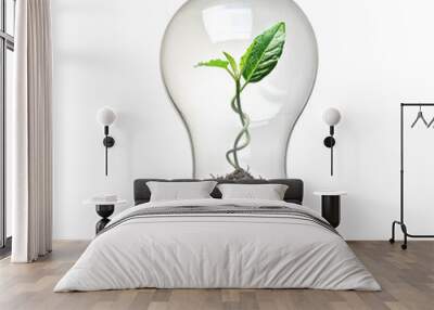 Green plant growing inside a light bulb, cut out Wall mural