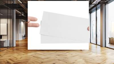 Hands sharing two blank sheets of paper (tickets, flyers, invitations, coupons, money, etc.), cut out Wall mural