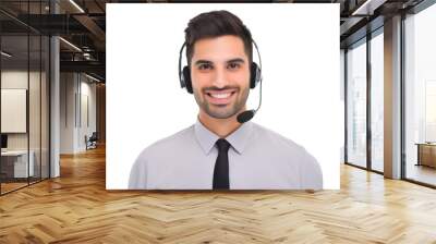 Happy call center assistant wearing headset, cut out Wall mural