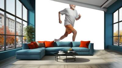 Happy elderly man jogging, cut out Wall mural