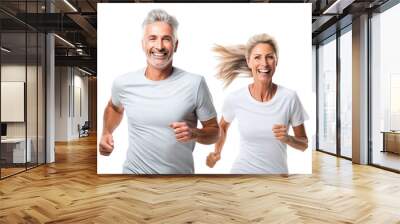 Happy middle aged couple jogging, cut out Wall mural