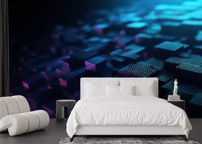 Modern abstract digital 3D background. Copy space. Based on Generative AI Wall mural