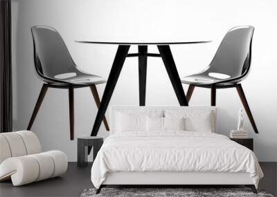 Modern furniture set featuring two sleek chairs and a round table, cut out Wall mural