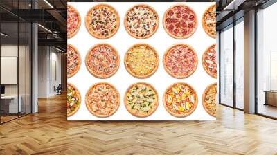 Pizzas collection, isolated on white background Wall mural