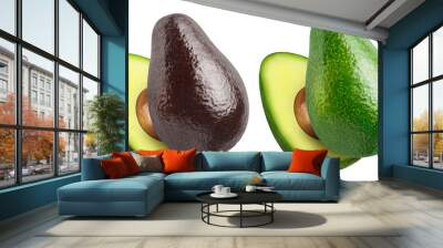 Set of delicious green and black halved avocado fruits, cut out Wall mural