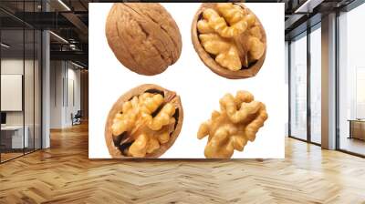 Set of delicious walnuts cut out Wall mural