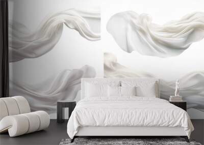 Set of floating elegant white fabrics, cut out Wall mural