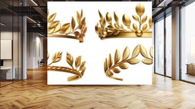 Set of golden olive crowns (laurel wreaths), cut out Wall mural