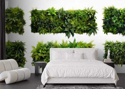 Set of green garden walls from tropical plants, cut out Wall mural