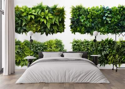 Set of green garden walls from tropical plants, cut out Wall mural