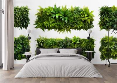 Set of green garden walls from tropical plants, cut out Wall mural