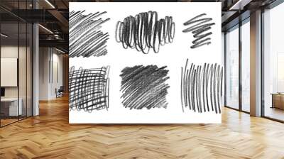 Set of grunge graphite pencil textures, isolated on white background Wall mural