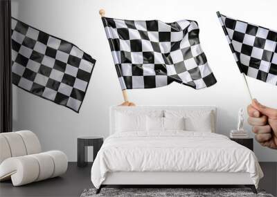 Set of hands waving checkered racing flags, cut out Wall mural