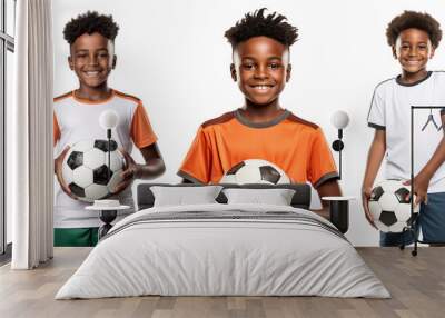 Set of happy young African American football (soccer) players, cut out Wall mural