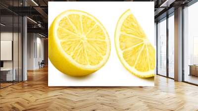 Set of lemons and leaves, isolated on white background Wall mural