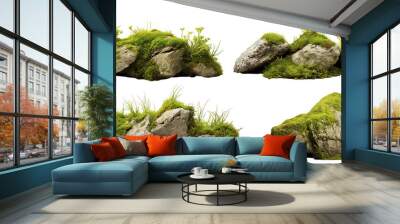 Set of moss-covered rocks in natural settings, cut out Wall mural