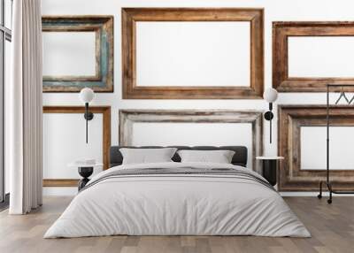 Set of old rustic wooden frames, cut out Wall mural