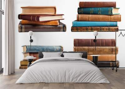 Set of stacks of hardcovered old books, cut out Wall mural