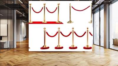 Set of stanchions with red velvet ropes, cut out Wall mural