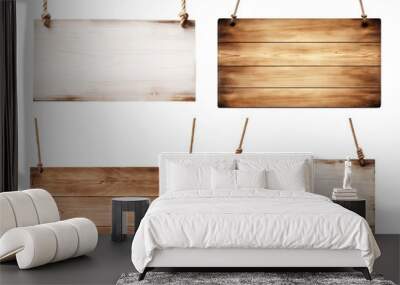 Set of wooden hanging signs, cut out Wall mural