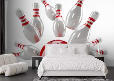 Striking down pins with a bowling ball, cut out Wall mural