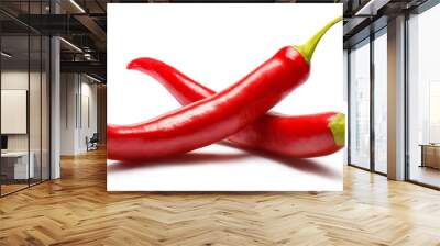 Two red chili peppers, isolated on white background Wall mural