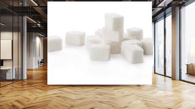 White sugar cubes, isolated on white background Wall mural