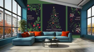 Christmas card set with nature, flower and plant Wall mural