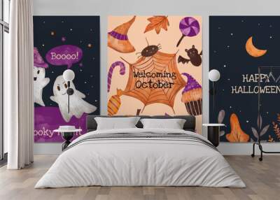 Hand drawn halloween card collection illustration Wall mural