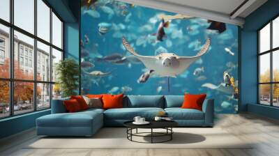 Group of stingrays swimming in aquarium Wall mural