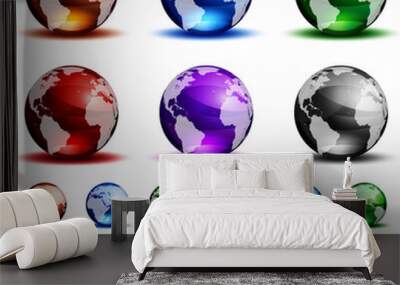 Vector colorful glass globes isolated on white background. Wall mural