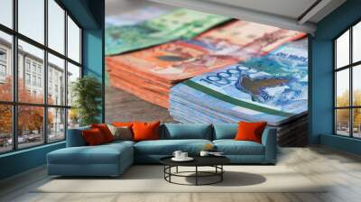 Paper banknotes tenge KZT. Tenge is the national currency of Kazakhstan. bank of Kazakhstan Wall mural