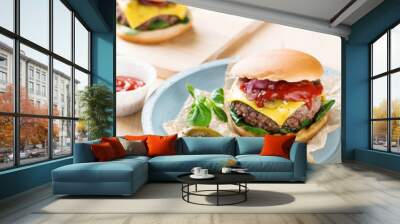 Beef burger with melted cheese Wall mural