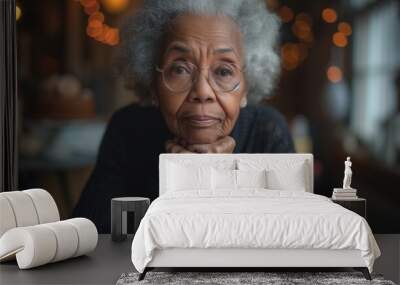 Elderly Woman Contemplates Alone, Facing Birthday Blues with Disappointment and Loneliness Wall mural