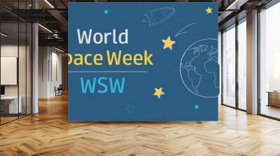 Word space week background in doodle style. October 4 to 10. Holiday banner, poster, card. Vector illustration.  Wall mural