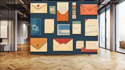 Colorful illustration of diverse envelopes and letters for creative communication design Wall mural