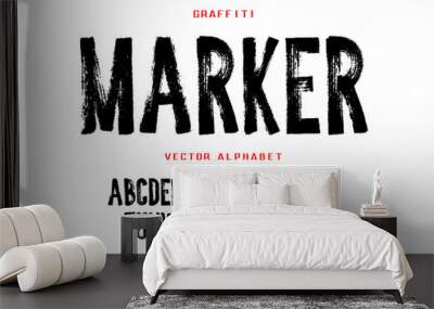 Graffiti marker font design. Hand drawn style geometric alphabet and numbers. Wall mural