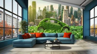 Green technology. eco-friendly solar panels, electric vehicles, architecture, recycling Wall mural