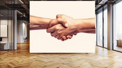 Partners who shake their hands. Friendly handshake, friends greeting, teamwork, friendship. Rescue, helping gesture or hands. Two hands, helping hand of a friend. Handshake, arms friendship Wall mural