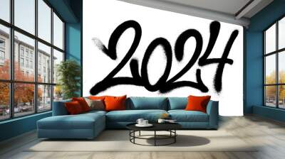 Sprayed 2024 tag gfont graffiti with overspray in black over white. Vector illustration. Wall mural