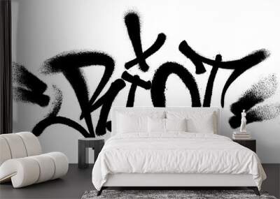 Sprayed riot font graffiti with overspray in black over white. Vector illustration. Wall mural