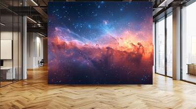 Digital artwork depicting vibrant cosmic landscape filled with swirling nebulae and scattered stars. Background panorama Wall mural