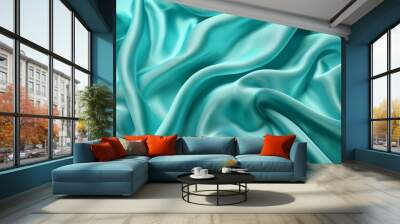 Elegant vibrant turquoise silk fabric texture abstract, silky waves. Smooth textile background, elegance luxurious design Wall mural