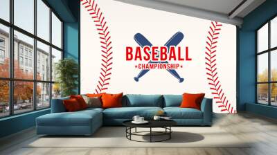 baseball background. baseball ball laces, stitches texture with bats. sport club logo, poster design Wall mural