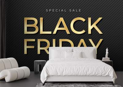 Black Friday sale banner. Shiny golden text on dark and luxury background. Black Friday promotion and advertising, special offer and sale. Banner and poster, brochure and flyer design concept Wall mural