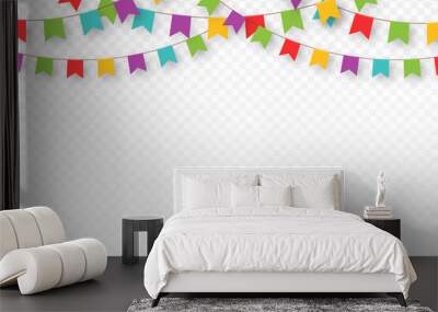 Carnival garland with pennants. Decorative colorful party flags for birthday celebration, festival and fair decoration. Festive background with hanging flags and pennants Wall mural