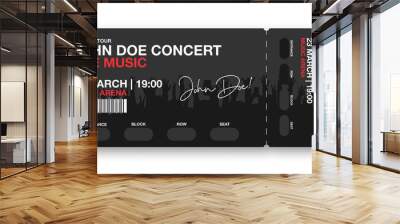 Concert ticket template. Concert, party, disco or festival ticket design template with people crowd on background. Entrance to the event Wall mural