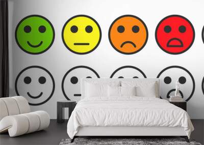 Customer rating satisfaction. Feedback concept, black and colorful emotion icons and emojis. Excellent, good, normal, bad, awful, silent. Vector Wall mural